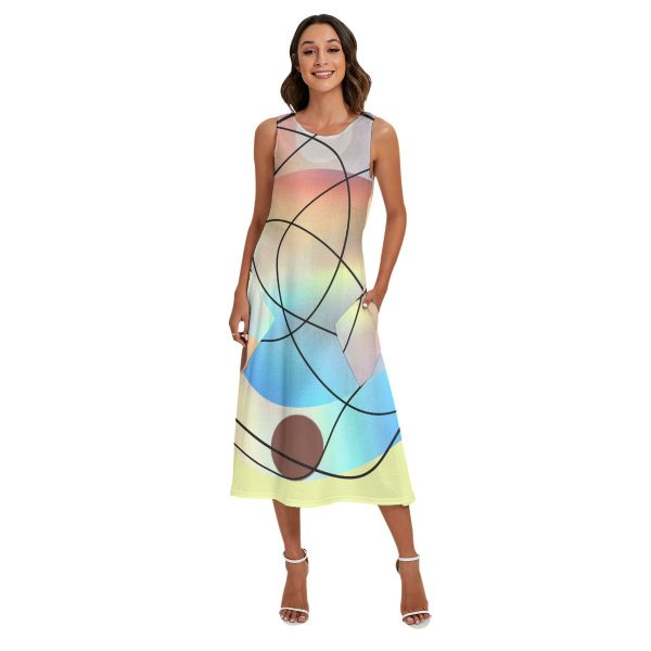 All-Over Print Women's Sleeveless Dress With Diagonal Pocket