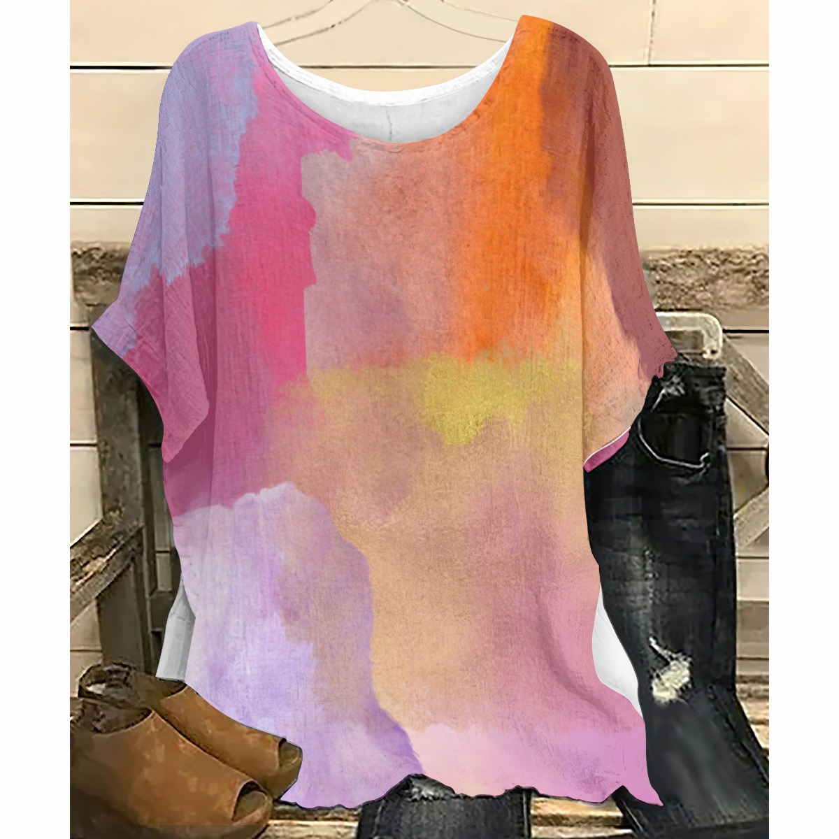 All-Over Print Women's T-shirt with Bat Sleeve