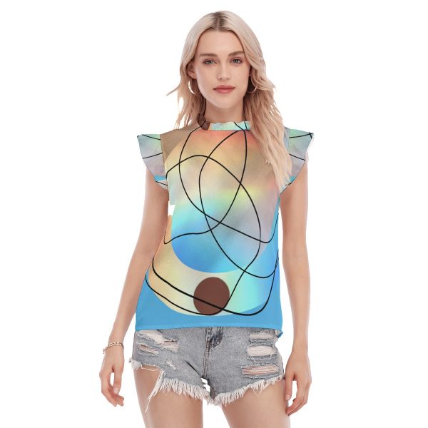 All-Over Print Women's Blouse With Ruffle Collar And Sleeve