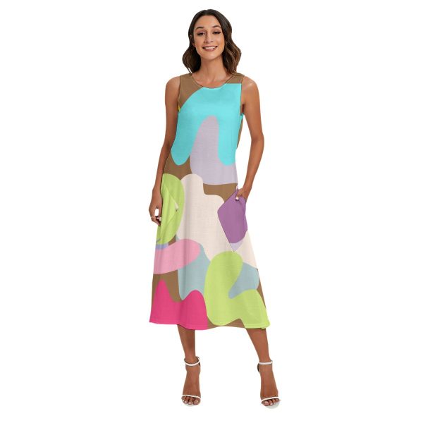All-Over Print Women's Sleeveless Dress With Diagonal Pocket