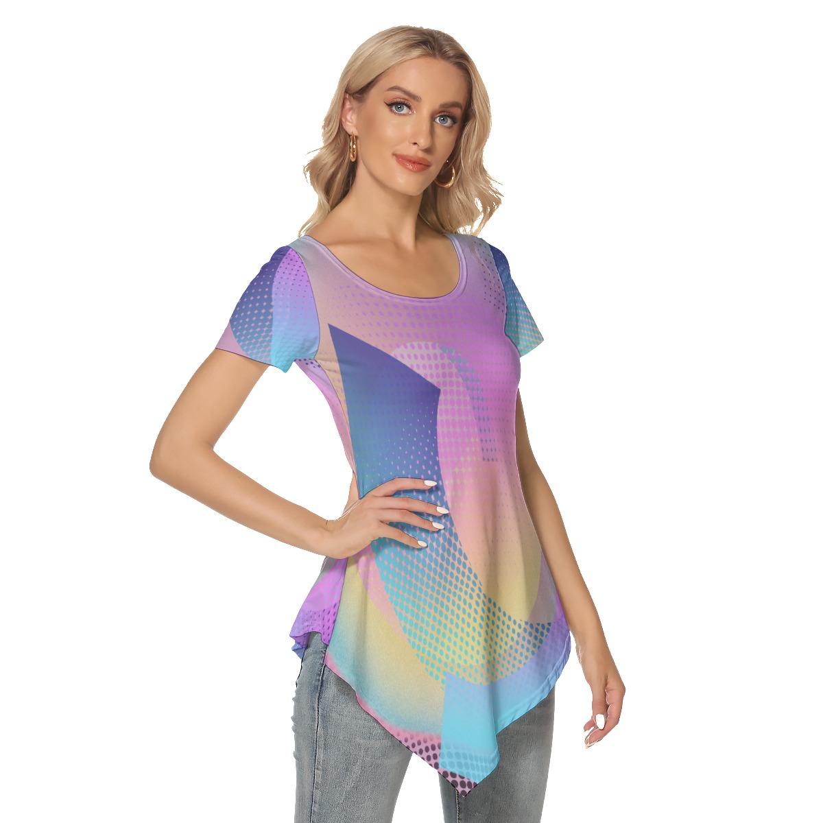 All-Over Print Women's Irregular Hem Short Sleeve T-shirt - Image 3