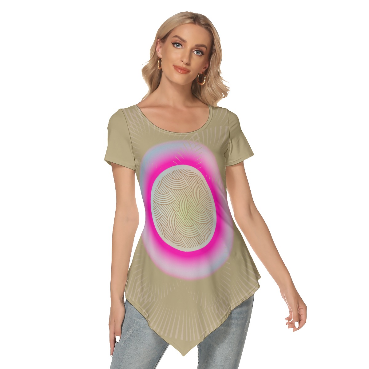 All-Over Print Women's Irregular Hem Short Sleeve T-shirt