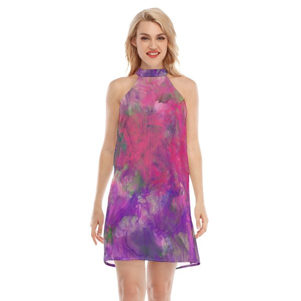 All-Over Print Women's Dress With Neck Tie