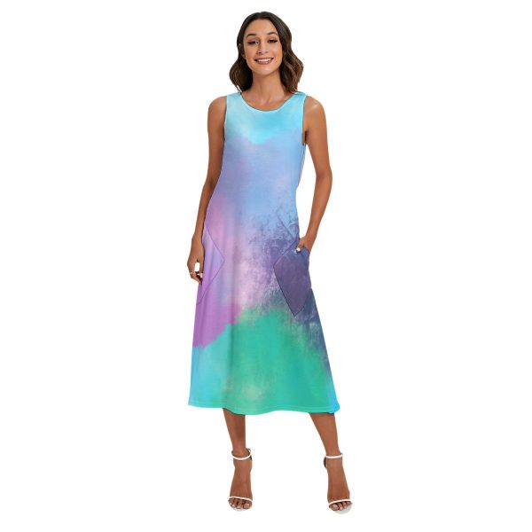 All-Over Print Women's Sleeveless Dress With Diagonal Pocket