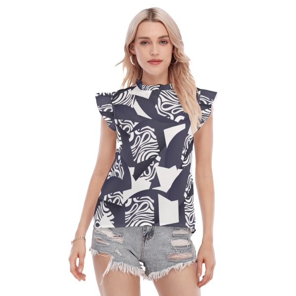 All-Over Print Women's Blouse With Ruffle Collar And Sleeve