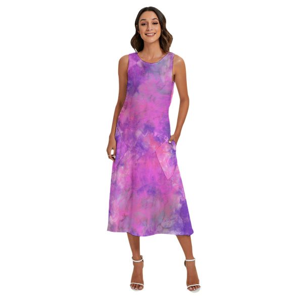 All-Over Print Women's Sleeveless Dress With Diagonal Pocket