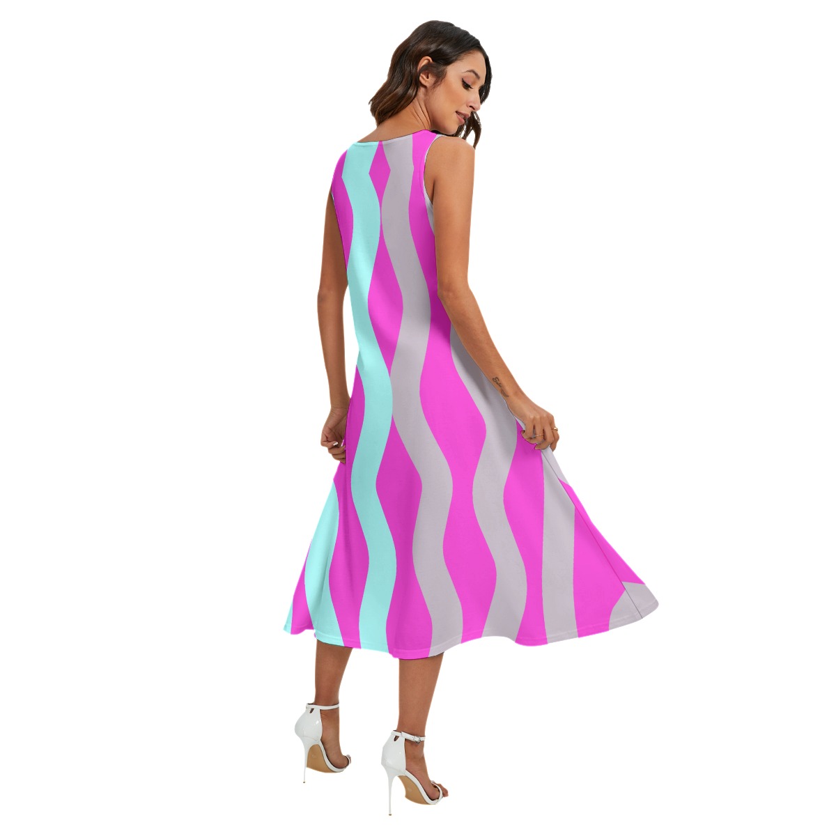 All-Over Print Women's Sleeveless Dress With Diagonal Pocket - Image 4