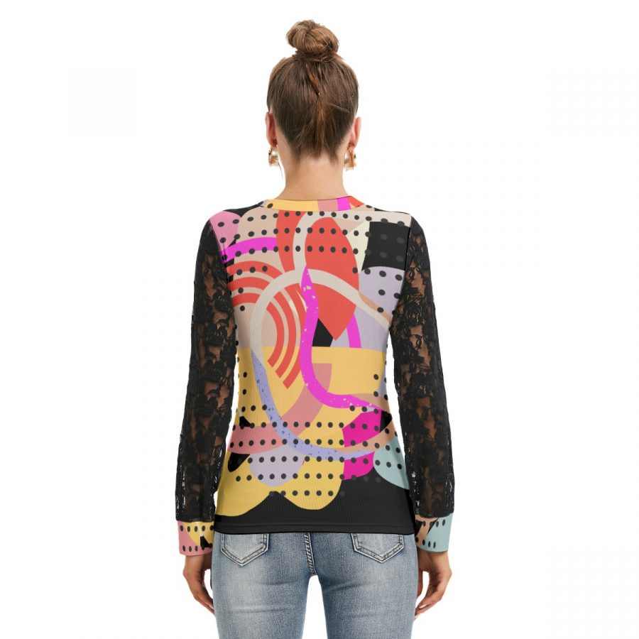 All-Over Print Women's T-shirt And Sleeve With Black Lace - Image 4