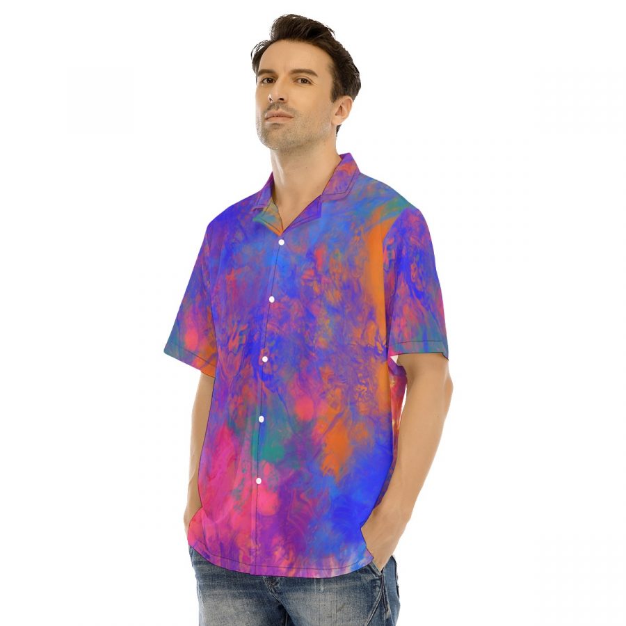 All-Over Print Men's Hawaiian Shirt With Button Closure - Image 3