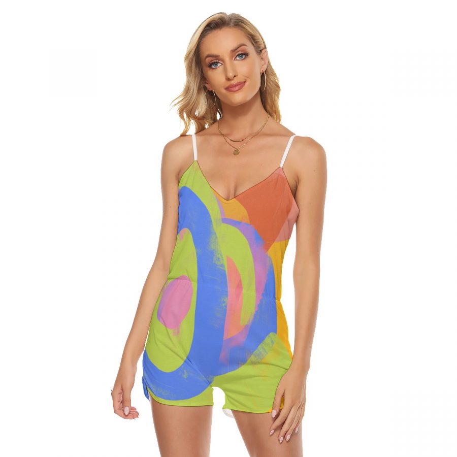 All-Over Print Women's V-neck Cami Romper