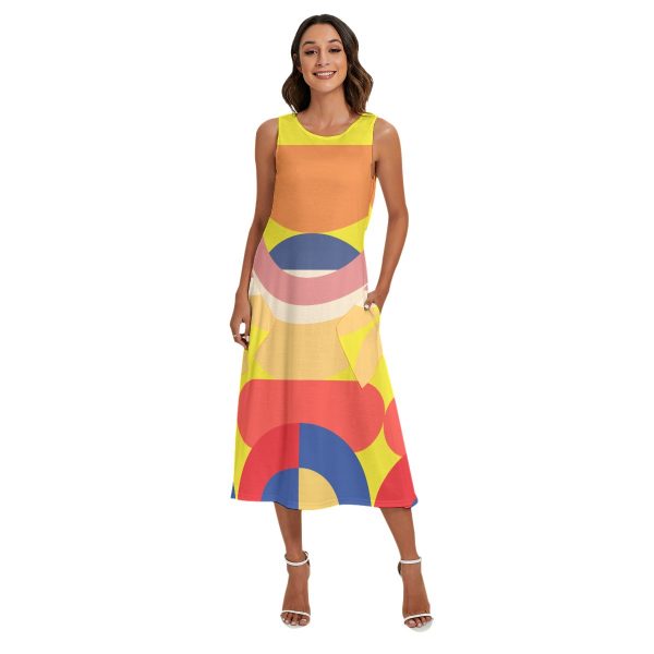 All-Over Print Women's Sleeveless Dress With Diagonal Pocket