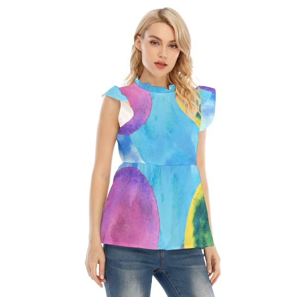 All-Over Print Women's Blouse With Lotus Leaf Lace