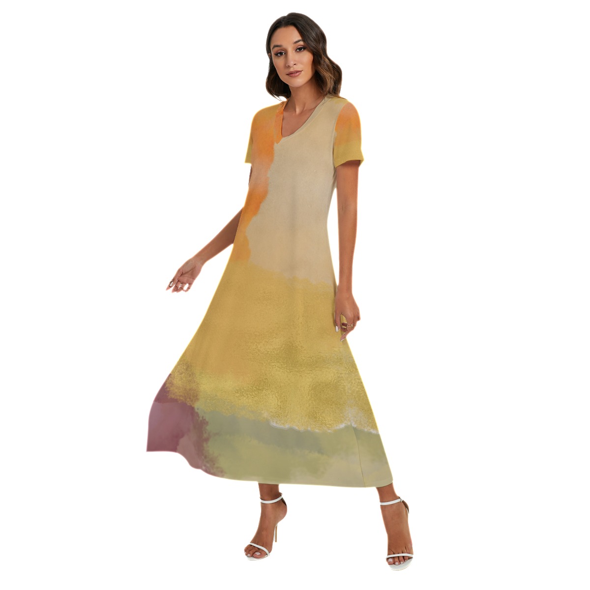 All-Over Print Women's V-neck Dress With Short Sleeve - Image 3