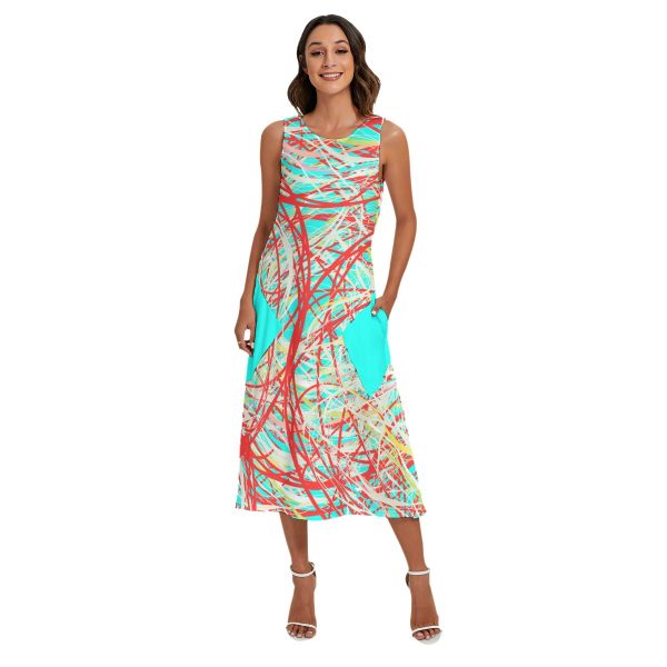 All-Over Print Women's Sleeveless Dress With Diagonal Pocket