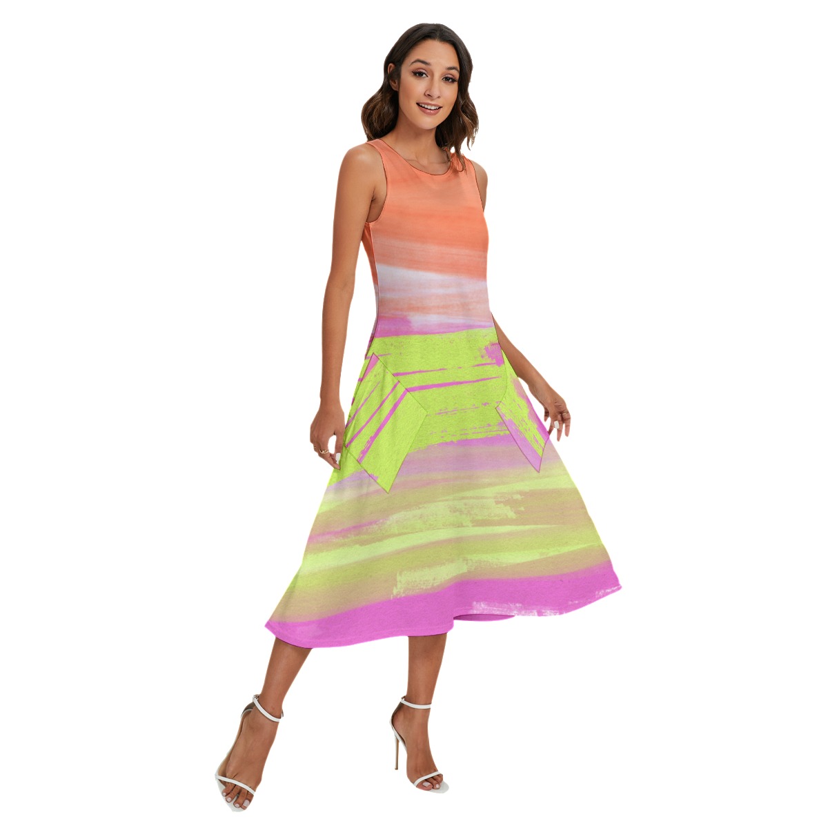 All-Over Print Women's Sleeveless Dress With Diagonal Pocket - Image 2