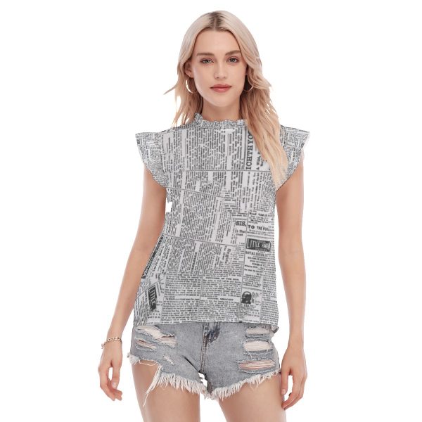 All-Over Print Women's Blouse With Ruffle Collar And Sleeve