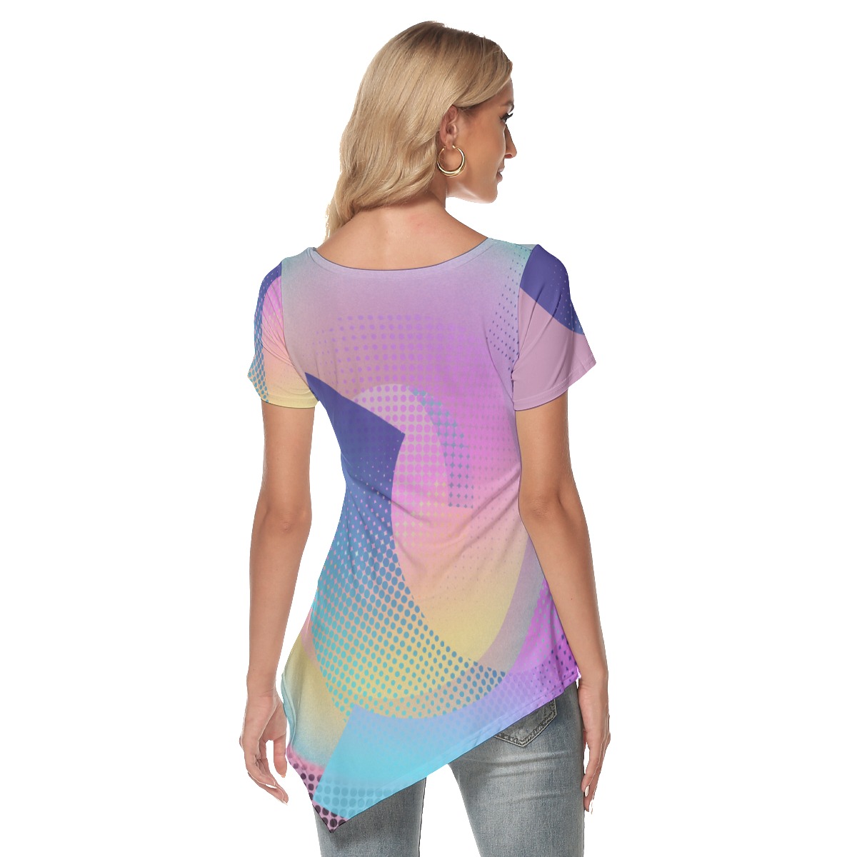 All-Over Print Women's Irregular Hem Short Sleeve T-shirt - Image 4