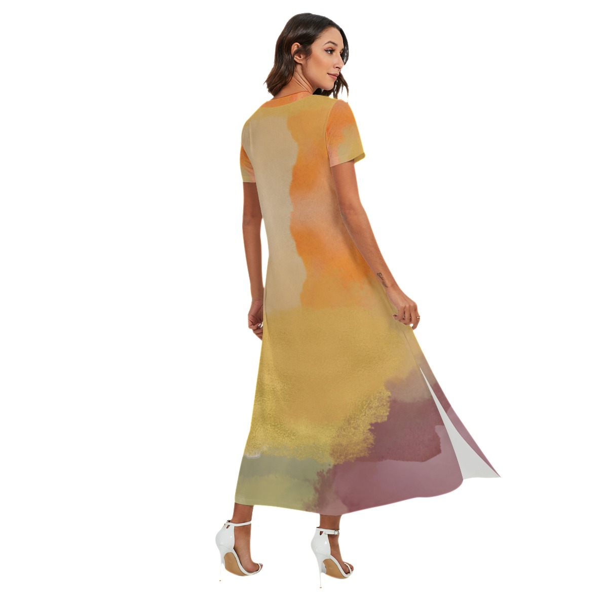 All-Over Print Women's V-neck Dress With Short Sleeve - Image 4