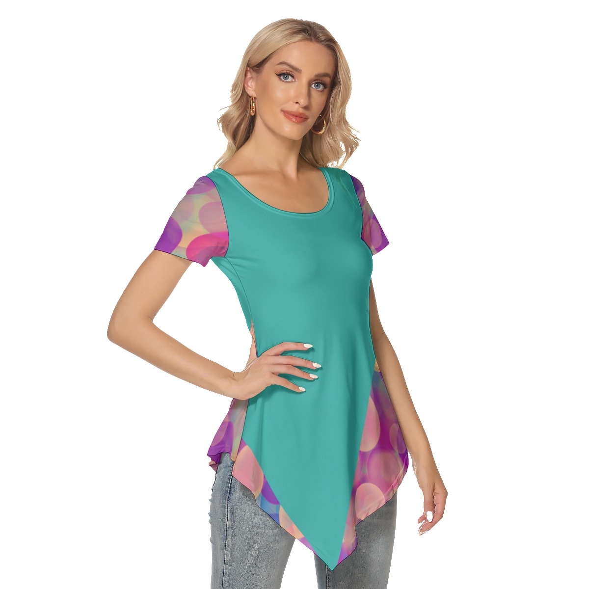 All-Over Print Women's Irregular Hem Short Sleeve T-shirt - Image 3