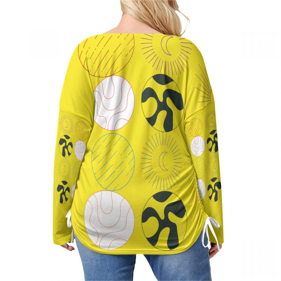 All-Over Print Women’s V-neck T-shirt With Side Drawstring(Plus Size) - Image 4