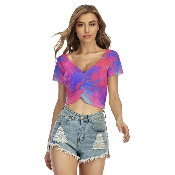 All-Over Print Women's Raglan Drawstring Front Crop Tee