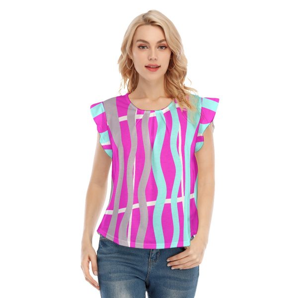 All-Over Print Women's O-neck T-shirt With Ruffle Sleeves
