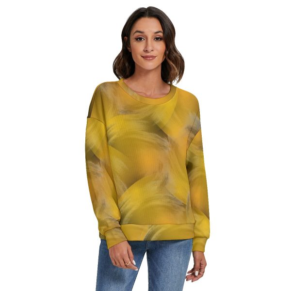 All-Over Print Women's O-neck Imitation Knitted Sweater With Drop-shoulder