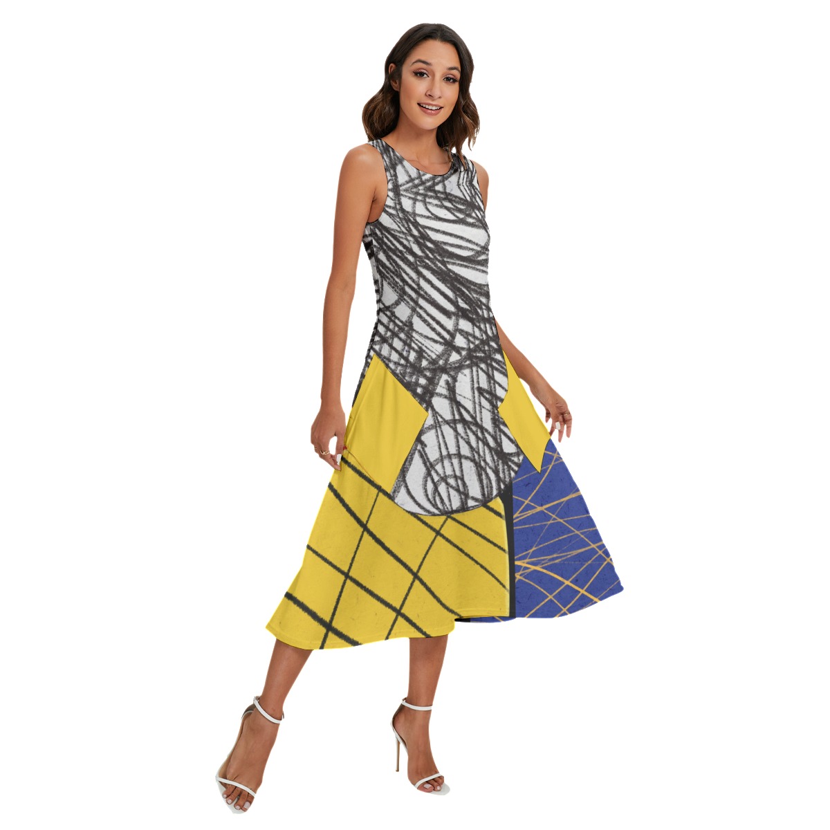 All-Over Print Women's Sleeveless Dress With Diagonal Pocket - Image 2