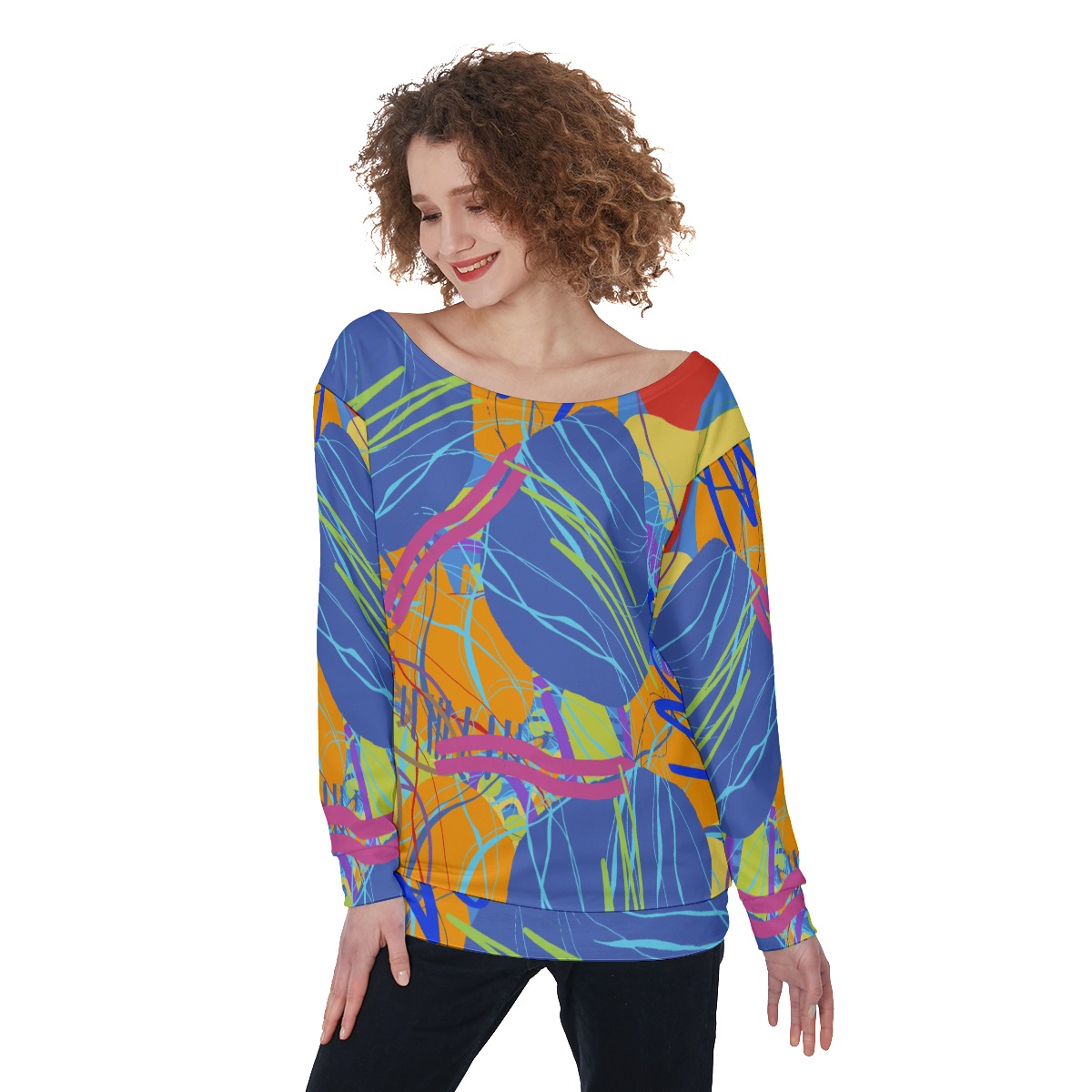 All-Over Print Women's Off-Shoulder Sweatshirt