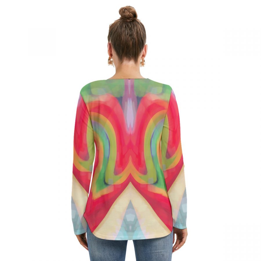 All-Over Print Women's Long Sleeve Neckline Tie Sweatshirt - Image 4
