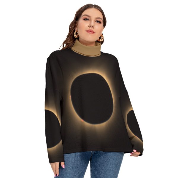 All-Over Print Women's Turtleneck Imitation Knitted Sweater (Plus Size)