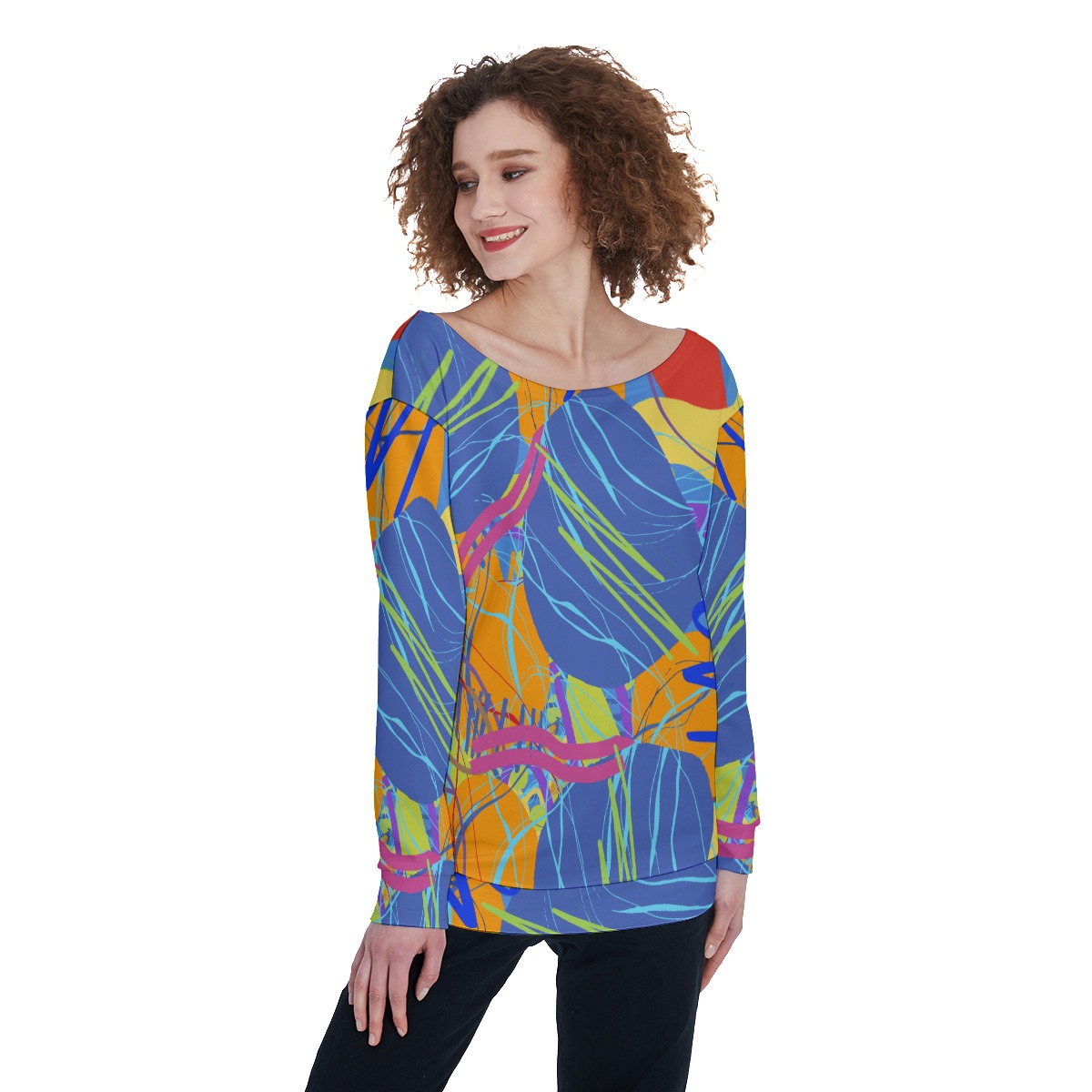 All-Over Print Women's Off-Shoulder Sweatshirt - Image 2