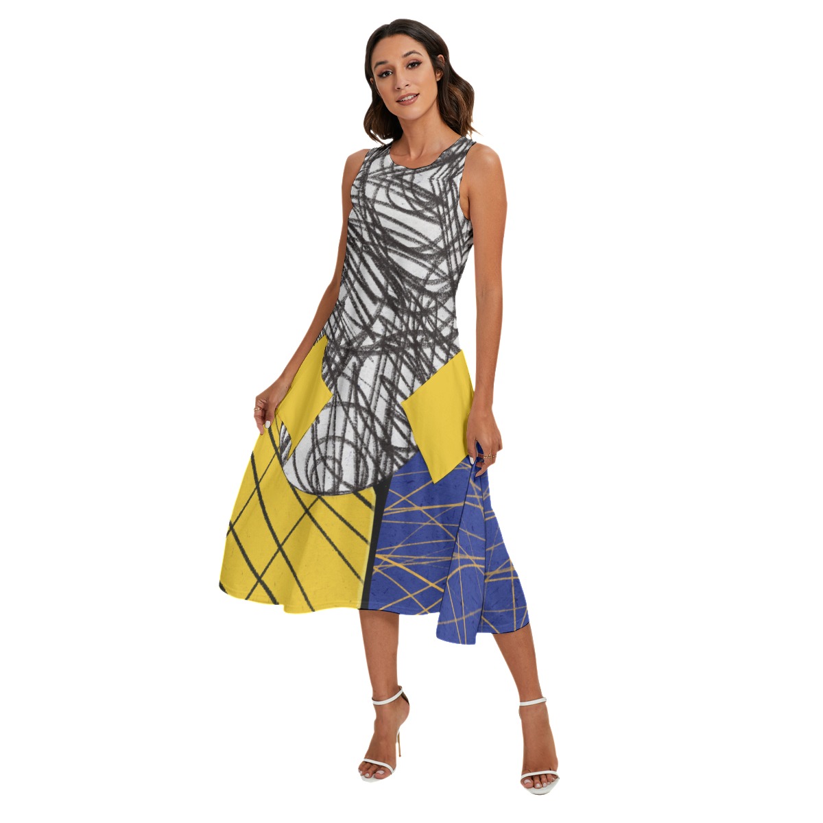 All-Over Print Women's Sleeveless Dress With Diagonal Pocket - Image 3