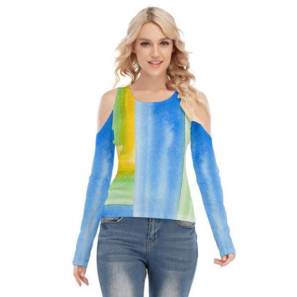 All-Over Print Women's Cold Shoulder Round Neck Long Sleeves Blouse