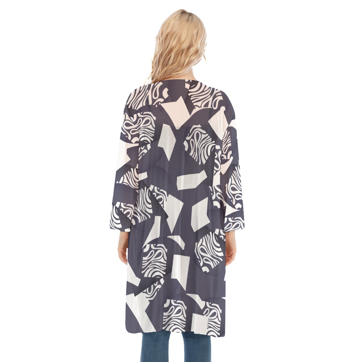 All-Over Print Women's V-neck Mesh Cardigan - Image 4