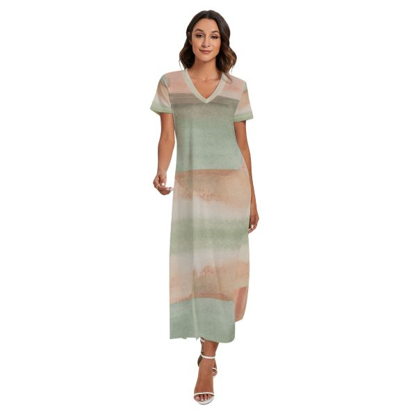 All-Over Print Women's V-neck Dress With Short Sleeve