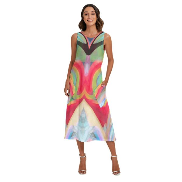 All-Over Print Women's Sleeveless Dress With Diagonal Pocket