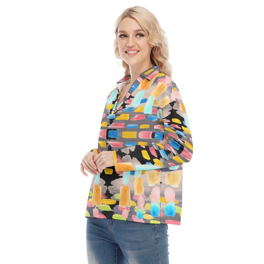 All-Over Print Women's Shirt Collar Blouse - Image 3