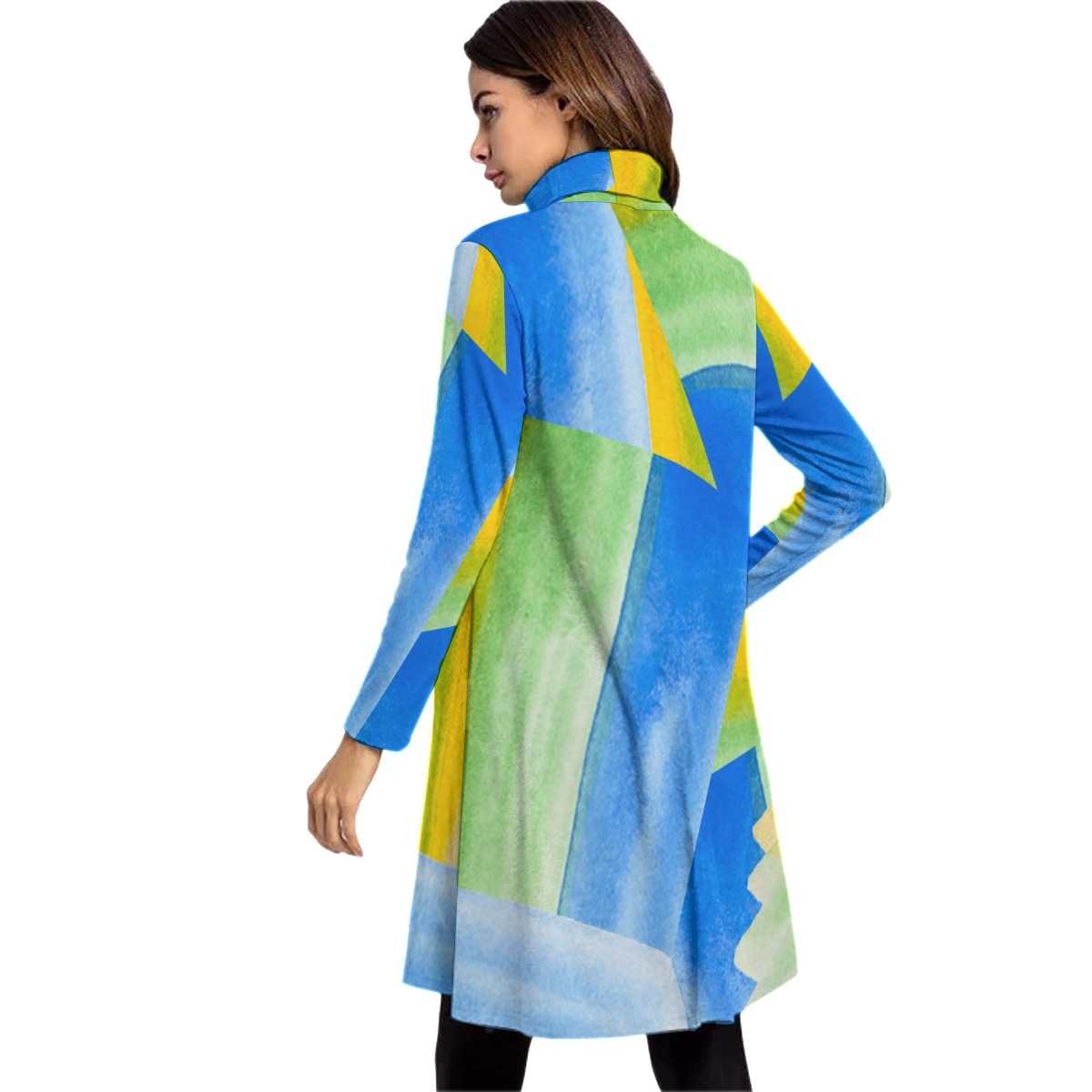 All-Over Print Women's High Neck Dress With Long Sleeve - Image 4