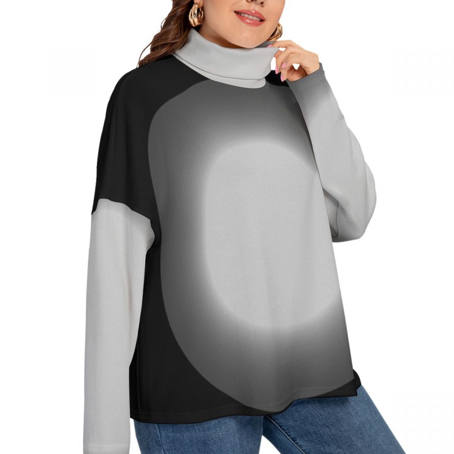 All-Over Print Women's Turtleneck Imitation Knitted Sweater (Plus Size) - Image 2