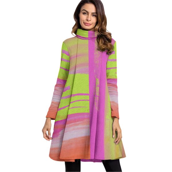 All-Over Print Women's High Neck Dress With Long Sleeve