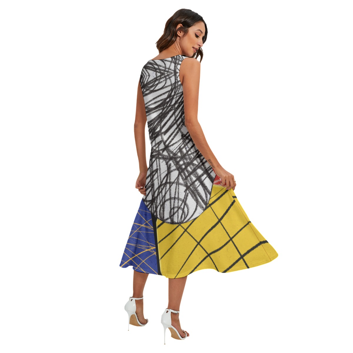 All-Over Print Women's Sleeveless Dress With Diagonal Pocket - Image 4