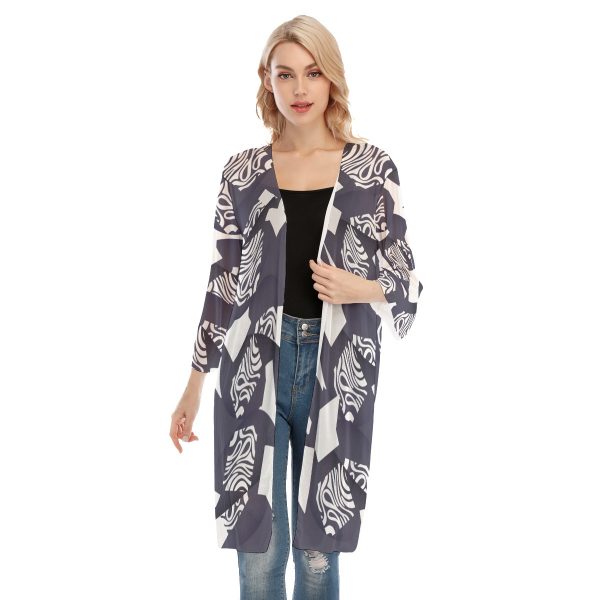 All-Over Print Women's V-neck Mesh Cardigan