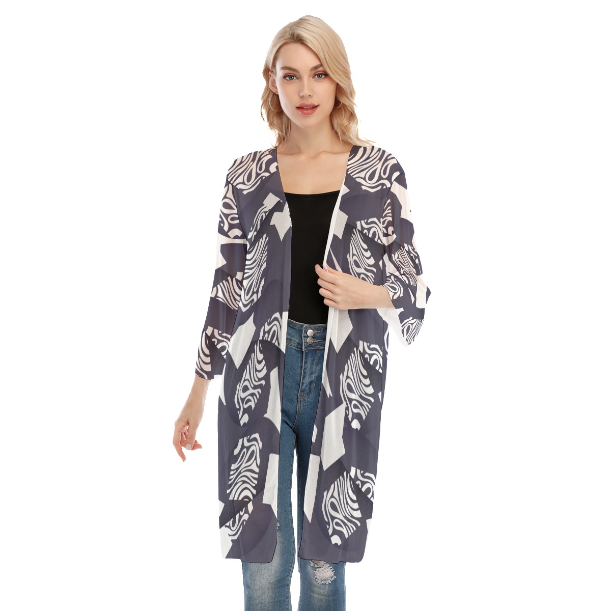 All-Over Print Women's V-neck Mesh Cardigan