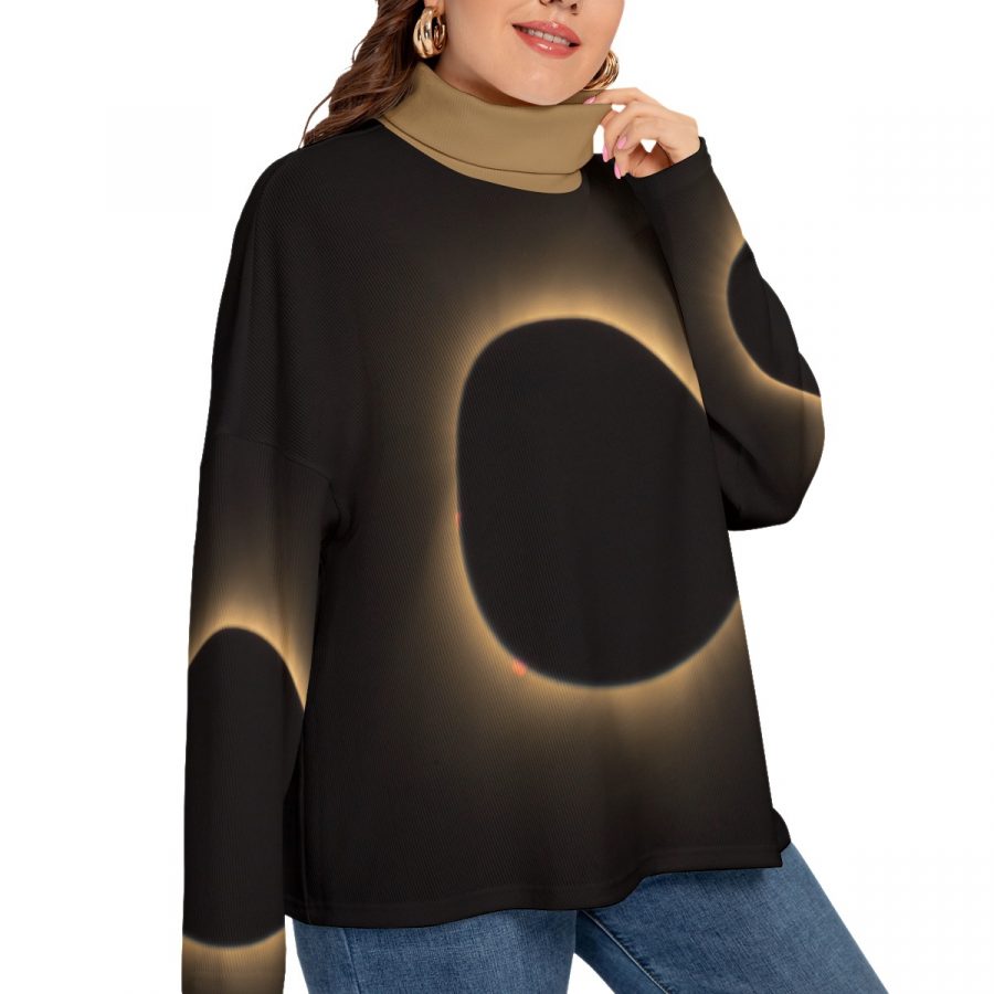 All-Over Print Women's Turtleneck Imitation Knitted Sweater (Plus Size) - Image 2