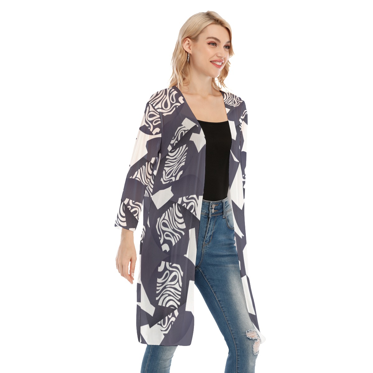 All-Over Print Women's V-neck Mesh Cardigan - Image 2