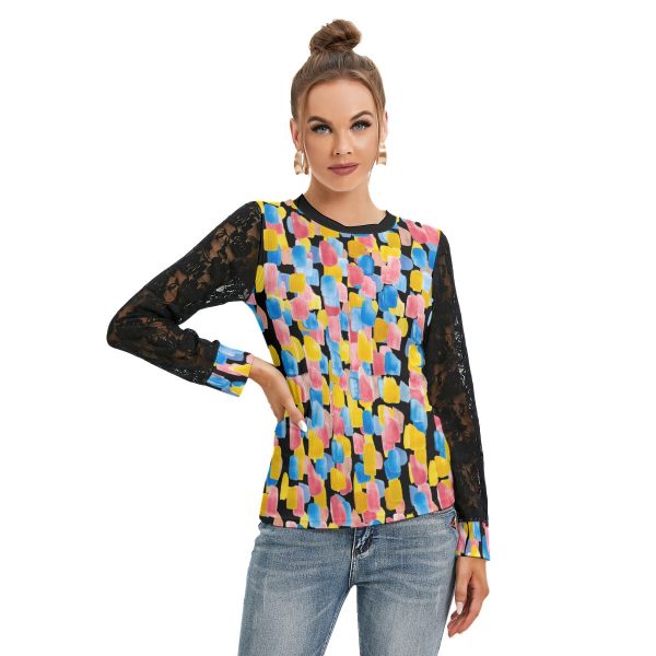 All-Over Print Women's T-shirt And Sleeve With Black Lace