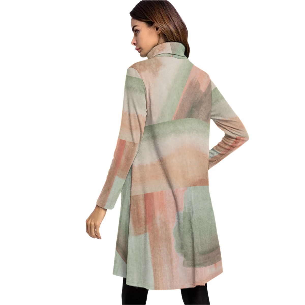 All-Over Print Women's High Neck Dress With Long Sleeve - Image 4