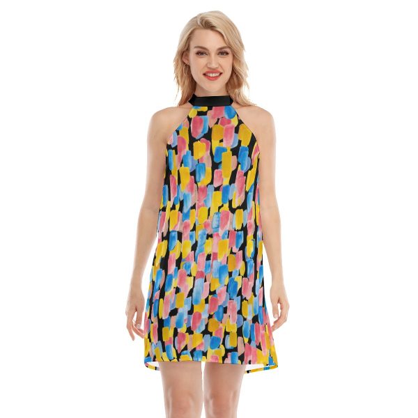 All-Over Print Women's Dress With Neck Tie