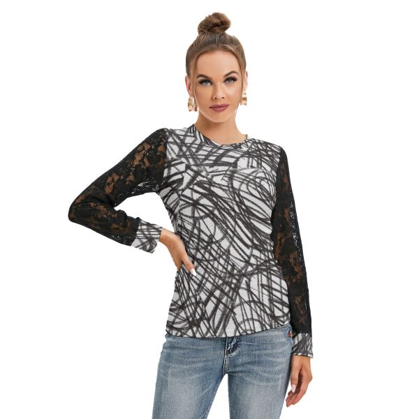 All-Over Print Women's T-shirt And Sleeve With Black Lace